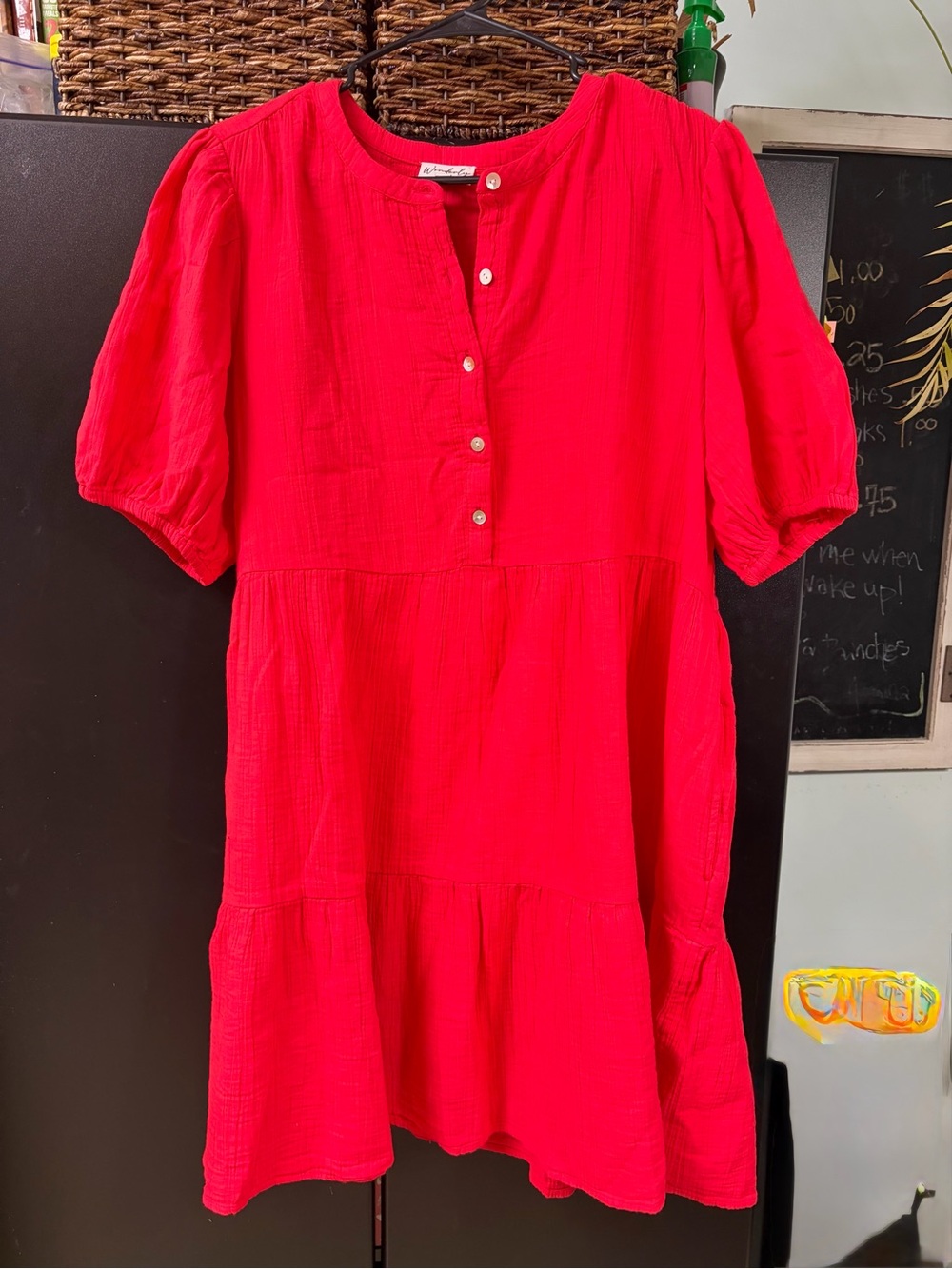 Wonderly Bright Coral Red Tiered Button-Front Dress